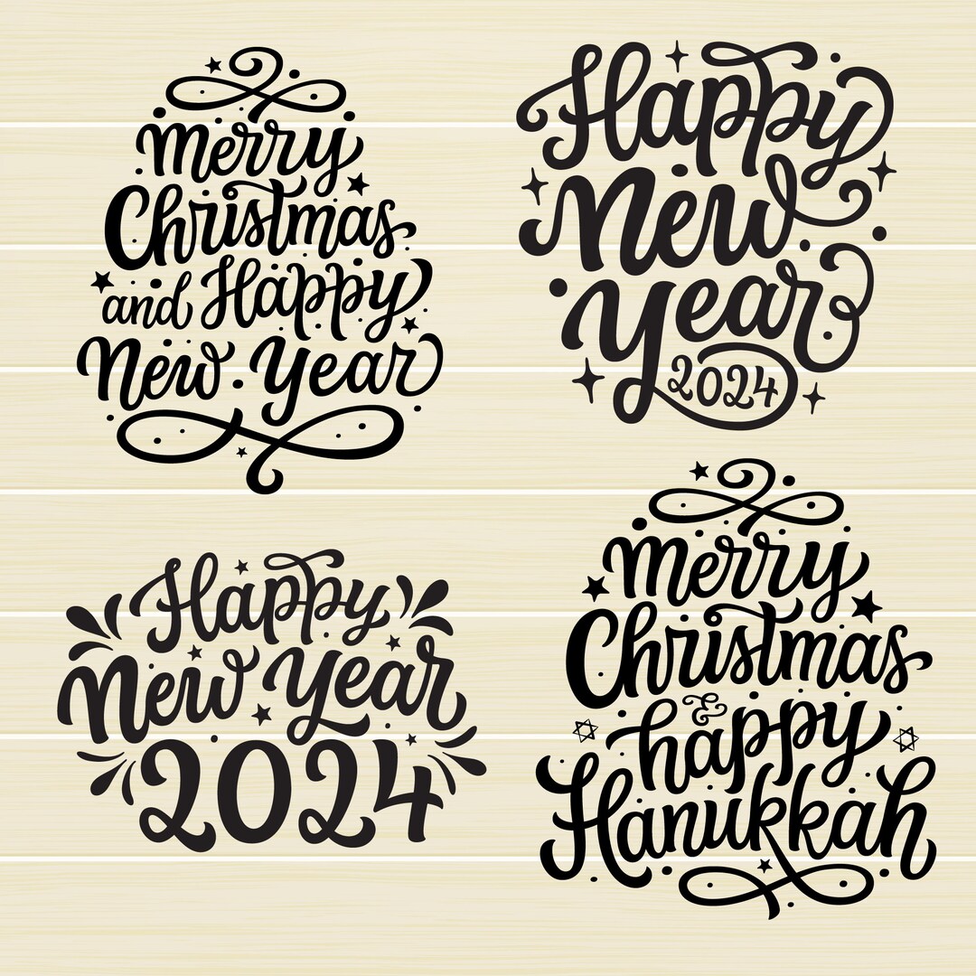 Merry Christmas, Happy New Year 2024 and Happy Hanukkah SVG Bundle, Eps