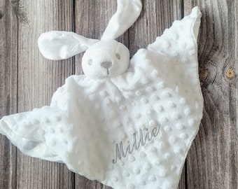 Personalised Baby Bunny Comforter, Easter Gift for Baby, Personalised White Rabbit Soft Toy, Personalised Easter gift, Baby's 1st Easter