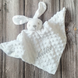 Personalised Baby Comforter | Embroided Bunny Comforter | Personalised White Rabbit Soft Toy | Personalised New Baby Gift | Baby Shower Gift