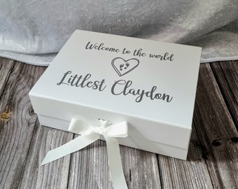 White Magnetic Baby Keepsake Box, Personalised White Baby Gift Box, Baby Storage Box, Personalised Baby Keepsake Box, Baby Shower Gift Box