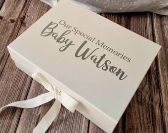 White Magnetic Baby Keepsake Box, Personalised White Baby Gift Box, Baby Storage Box, Personalised Baby Keepsake Box, Baby Shower Gift Box