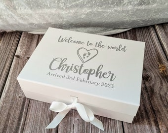 White Magnetic Baby Keepsake Box, Personalised White Baby Gift Box, Baby Storage Box, Personalised Baby Keepsake Box, Baby Shower Gift Box