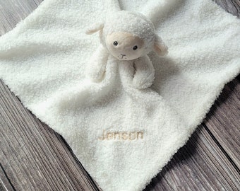 Personalised Baby Comforter, Embroidered Lamb Comforter, Personalised Lamb Soft Toy, Spring Lamb Comforter, White Lamb Baby Comforter