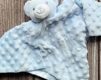 Personalised Baby Boy Comforter | Embroided Bear Comforter | Personalised Blue Bear Soft Toy | Personalised New Baby Gift | Baby Shower Gift