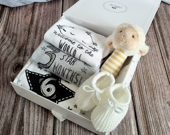 Lamb Milestone Baby Vest Gift Set, Spring Animal Baby Gift Box, New Baby Gift Box, Baby Shower Gift, Spring Lamb Baby Gift Box, Newborn Gift