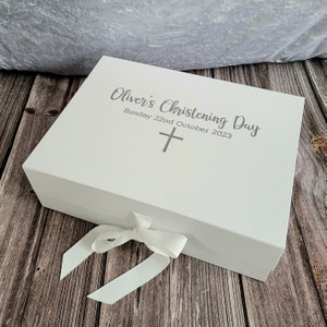 Personalised Baby Christening Box Christening Keepsake Box, Baby Baptism  Gift Box, White and Silver Christening Gift Box