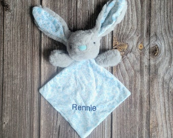 Baby Bunny Comforter, Personalised Blue Rabbit Soft Toy, Plush Bunny Comforter for Baby, Bunny Soft Toy for Baby Boy, Blue Rabbit Comforter