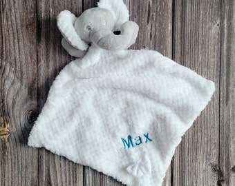 Personalised Baby Comforter, Embroided Elephant Comforter, Personalised White Elephant Soft Toy, Personalised Elephant, Baby Shower Gift