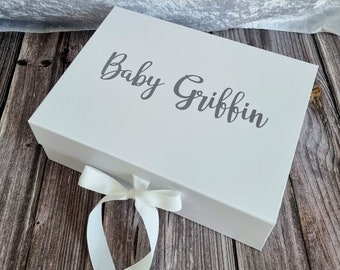 White Magnetic Baby Keepsake Box, Personalised White Baby Gift Box, Baby Storage Box, Personalised Baby Keepsake Box, Baby Shower Gift Box