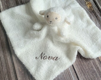 Personalised Baby Comforter, Embroidered Lamb Comforter, Personalised Lamb Soft Toy, Spring Lamb Comforter, White Lamb Baby Comforter
