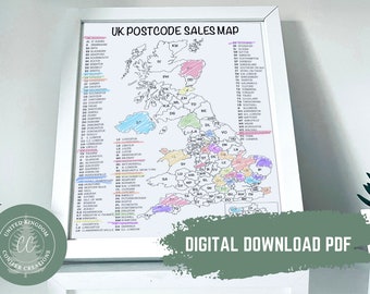 Simple Postcode Map, UK Sales Tracker, UK Postcode Sales Map, Small Business Tracker, Etsy Sales Tracker, Colour In Sales Map, Black White