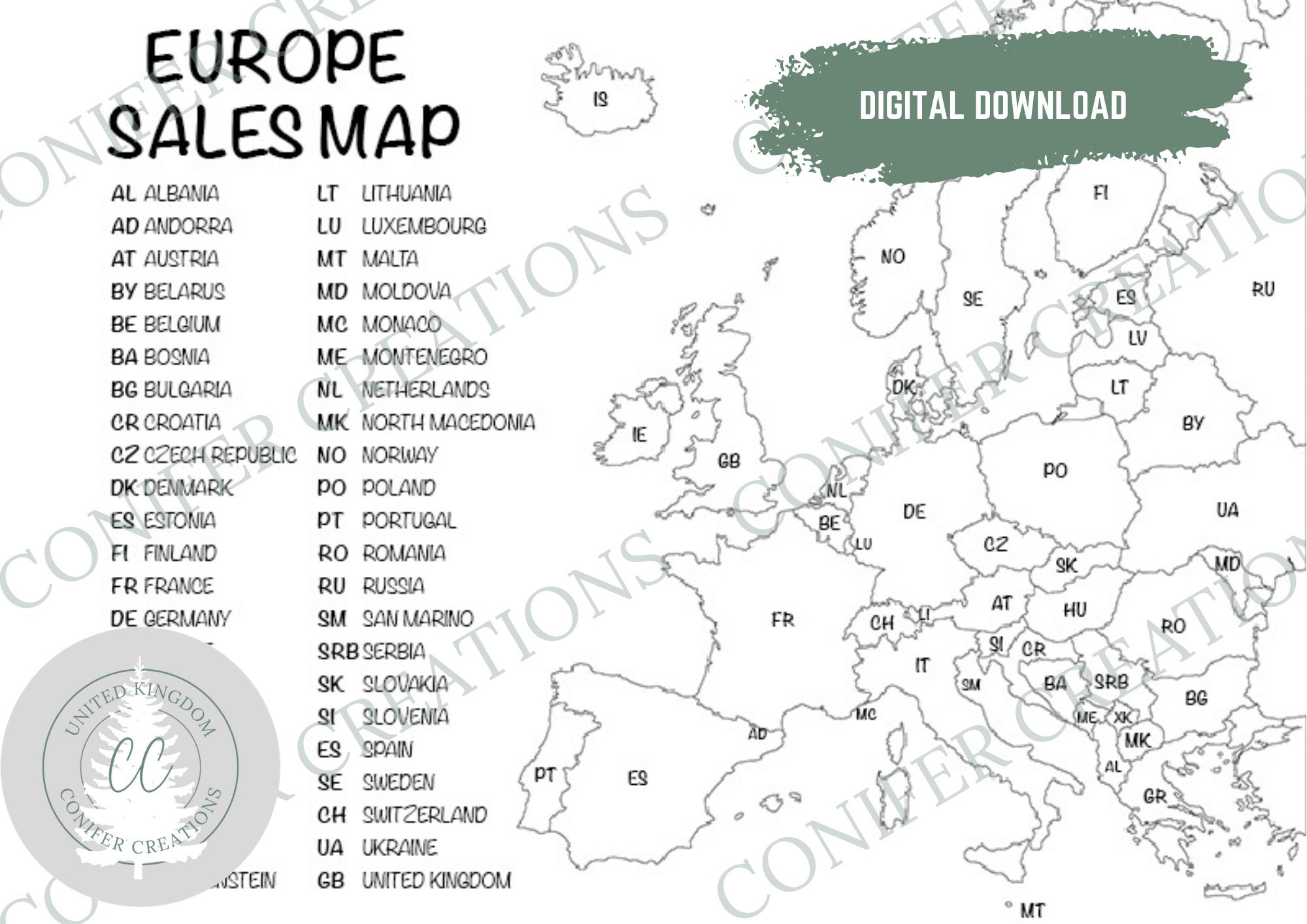 Simple Postcode Map, Europe Sales Tracker, EU Countries Sales Map