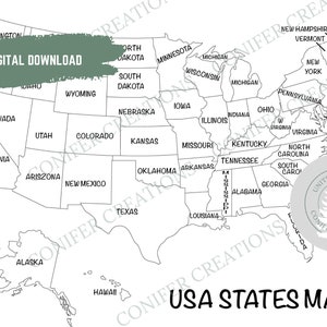 Einfache Staaten Karte, USA Sales Tracker, US Postcode Sales Map, Small Business Tracker, Etsy Sales Tracker, Color In Sales Map, Schwarz Weiß