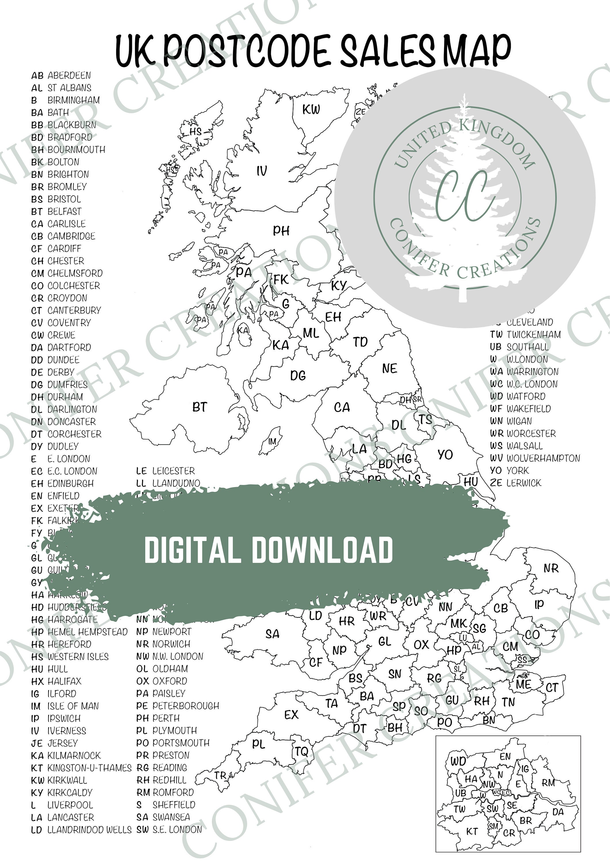 Simple Postcode Map UK Sales Tracker UK Postcode Sales Map - Etsy