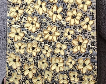 Midnight in Gold - original, abstract textural painting 10 x 20 inch, one of a kind