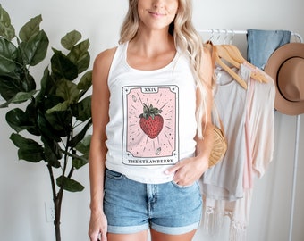 Strawberry Woman Racerback Tank Top Tarot tank top Tarot clothes Tarot clothing Strawberry clothes Strawberry clothing Strawberry aesthetic