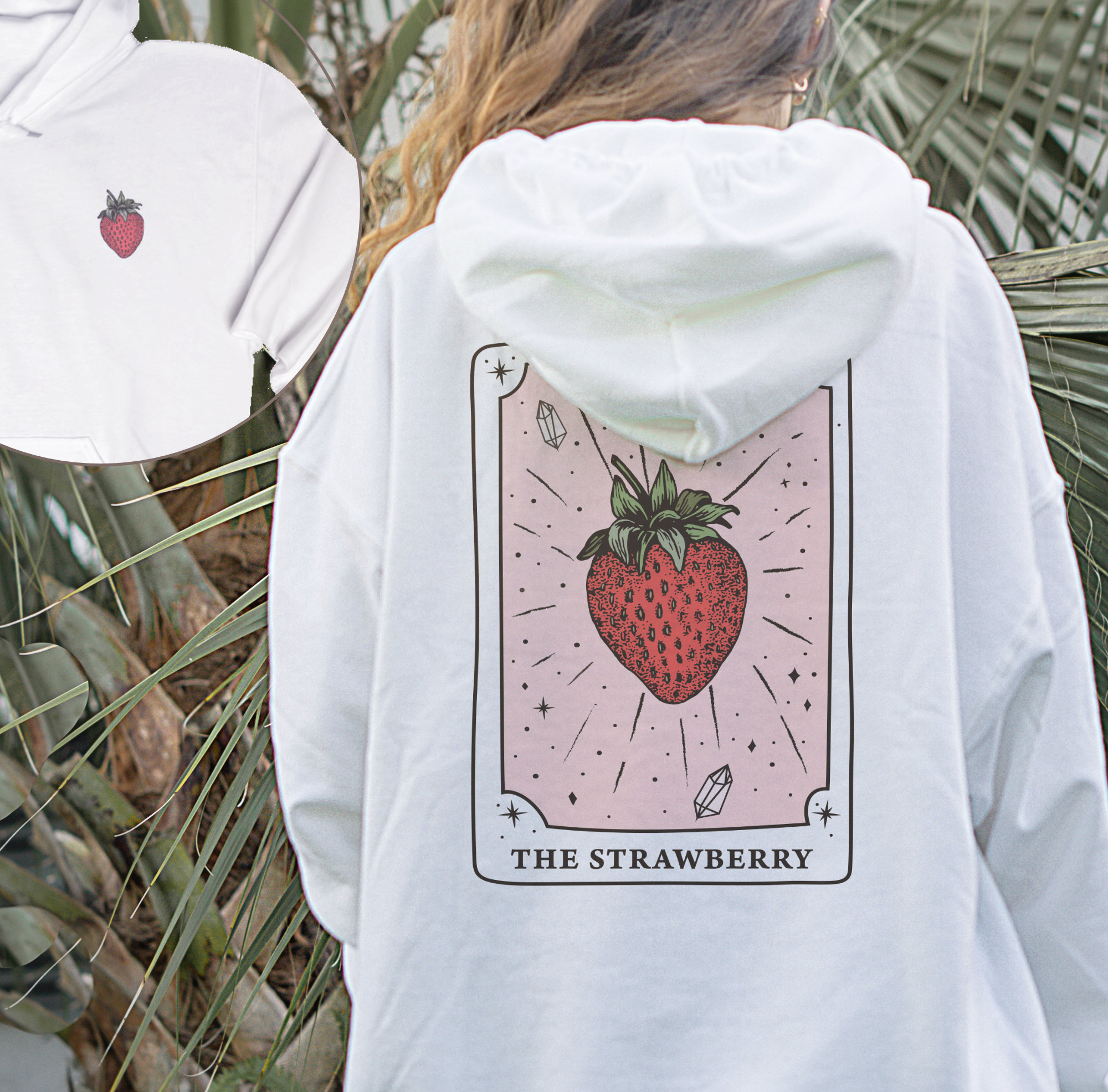 white adidas hoodie with strawberries