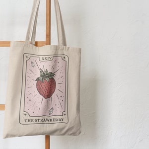 Cotton Strawberry tote bag Tarot Canvas Tote Bag Aesthetic tote bag Strawberry bag tote bag aesthetic Trendy tote bag strawberry Aesthetic