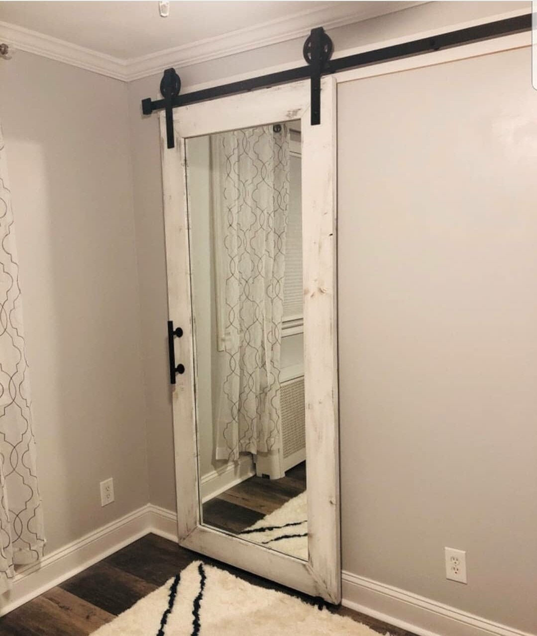 Full Length Mirror Sliding Barn Door Distressed White Etsy