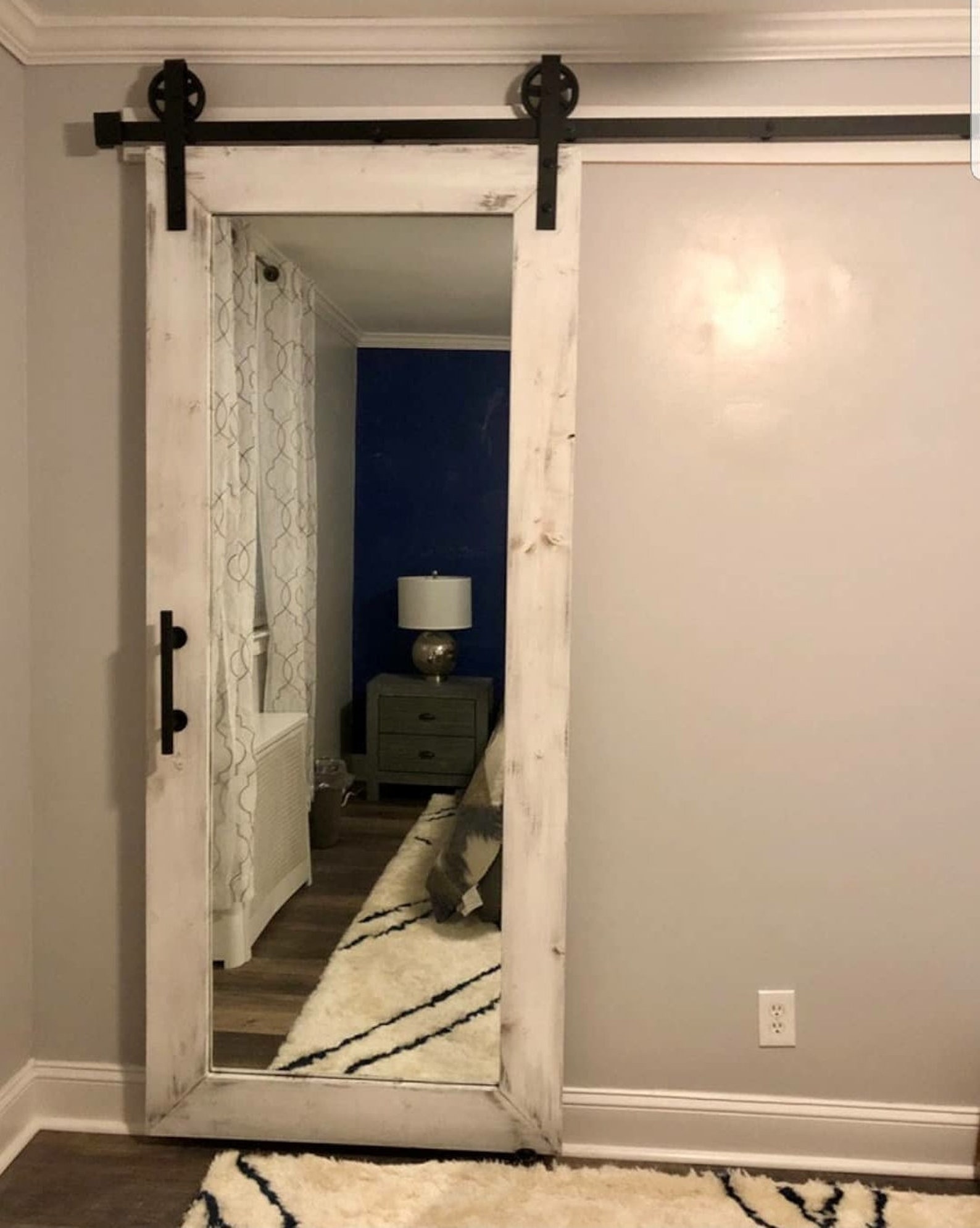 Full Length Mirror Sliding Barn Door Distressed White Etsy