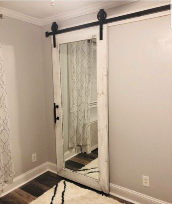 Full Length Mirror Sliding Barn Door Single Sided Etsy