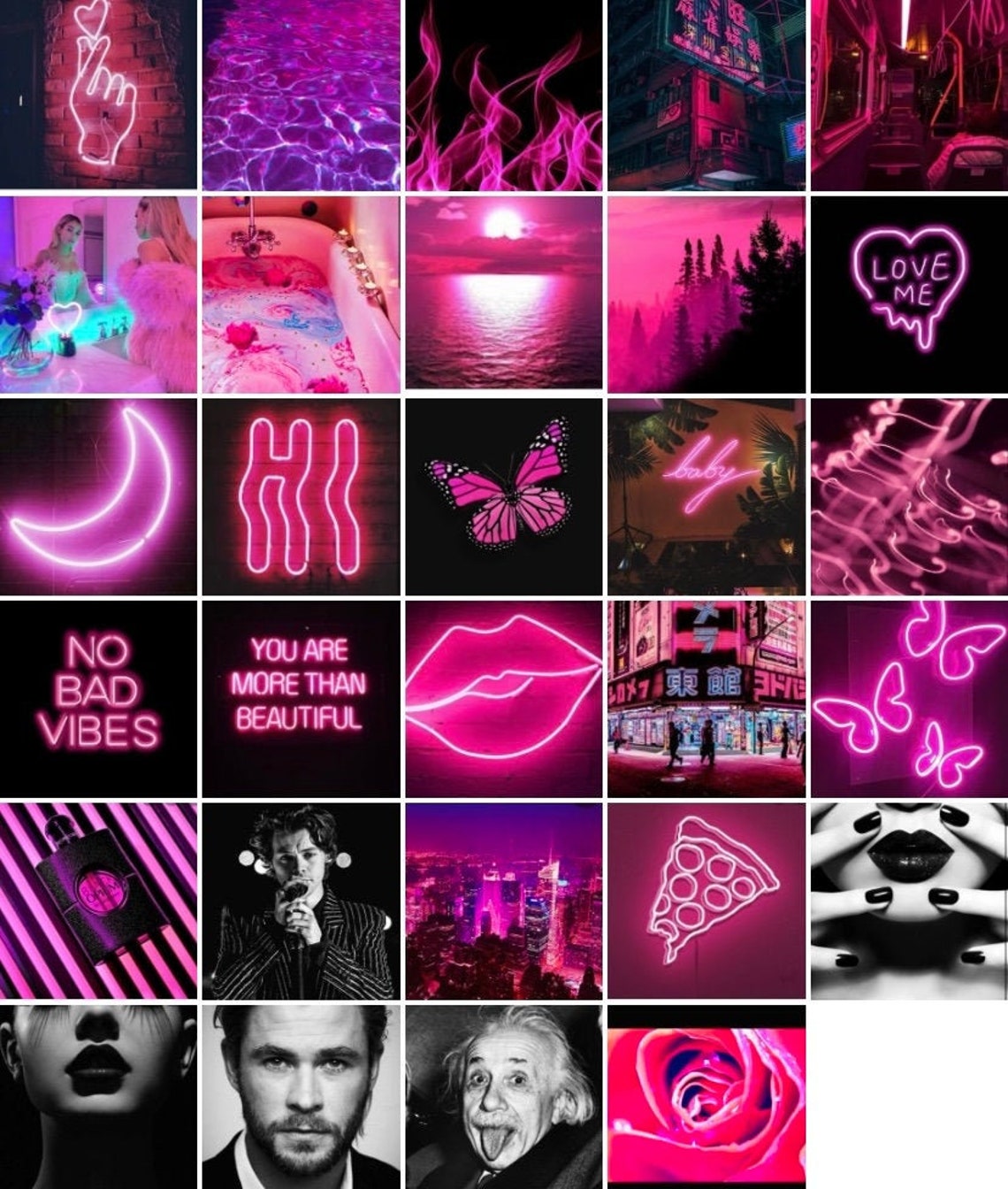 Neon Pink and Black Prints Digital PDF - Etsy