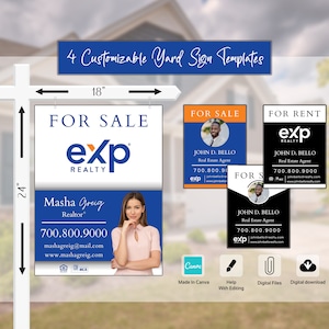 Real Estate Yard Signs, EXP Realty Sign, Yard Sign Design,  For Sale Sign, Digital Template, Canva Template, Editable Yard Sign Template
