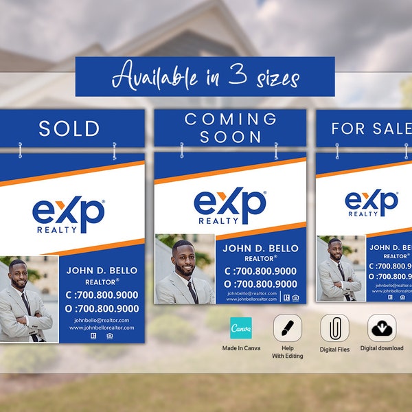 Real Estate Yard Signs, Available in 3 sizes, EXP Realty Sign, Yard Sign Design, Digital Templates, Canva Templates, Editable Yard Sign