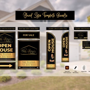 Real Estate Yard Sign, Yard Sign Templates, Feather Flag, Yard Sign Template Bundle, Open House Signs, Real Estate Signs & Riders