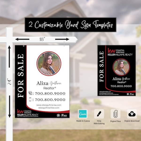 Real Estate Yard Signs, Keller Williams Realty, Yard Sign Design,  Real Estate Sign, Digital Template, Canva Template, Editable Template