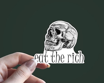 Adesivo in vinile Eat the Rich Skull - Decalcomania per laptop anarchica resistente alle intemperie