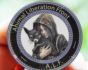 Animal Liberation badges, ALF pins, Animal liberation direct action, Animal liberation front supporter, Animal rights, activist, Liberate