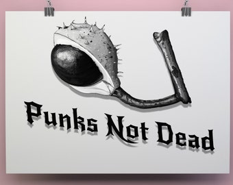 Punks Not Dead Print, Punk Rock, Art Print, Punk Subcultures wall art, Punks and skins united, poster activist, The Exploited prints, punk