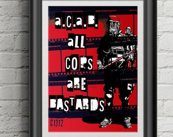 ACAB  All Cops Are Bastards Poster, 1312 Wall art, Stop Police Brutality Antifascist Wall Decor, Resist state repression No justice no peace