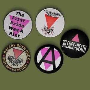 Queer Pride-knopbadgeset: antiracistisch, antifascistisch (5 stuks)