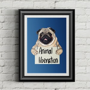 Impression de libération animale, impression d'art d'activisme, art original, art de mur, solidarité, affiche, impression végétalienne, art végétalien, changement climatique, politique