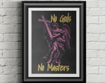 Keine Götter, keine Meister Drucke/ Anarchismus/ Anarchy Illustration/ Gegen alle Autorität/ Labour Slogan/ Punk/ Wandkunst/ Gegen Religion Poster