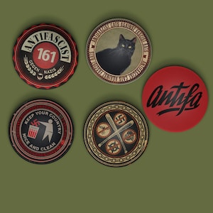 Paket 5 Abzeichen Antifa vereint, Antifaschistische Katzen gegen faschistische Ratten Knopfabzeichen, Antifaschistische Pin Abzeichen, Rote Aktion Antifa, Antifa Partisan