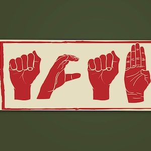 Red ACAB hand signs sticker with raised fists symbolizing solidarity and justice.