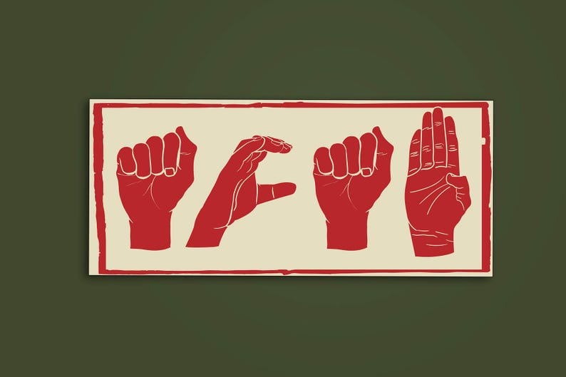 Red ACAB hand signs sticker with raised fists symbolizing solidarity and justice.