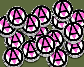 15 Pack Anarchist Pink Triangle Mini Stickers, ACTIVISM, Anarchy Queer Triangle, Lgbt, Gay, silence = death, Lesbian, Queer pink triangle