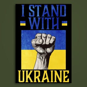 Ik sta met Oekraïne-stickers, vlag van Oekraïne, blijf sterk Oekraïne, bevrijd Oekraïne, stop oorlog in Oekraïne, vrede in Oekraïne, antifascistische actie