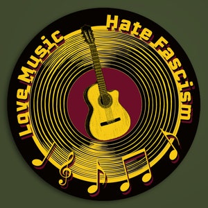 Love Music Hate Fascism Stickers, Duurzaam, Antifa, Antifascist, Muzikanten tegen fascisme, Smash fascisme Antiracist, Antifascisten Geen nazi's