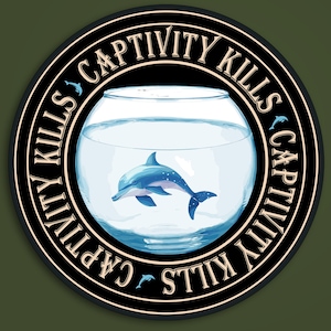 Gevangenschap doodt sticker, ik hoor thuis in de zee, niet in een themaparksticker, Maak de kooien leeg, Fuck gevangenschap! Bevrijd de dieren, red de orka's