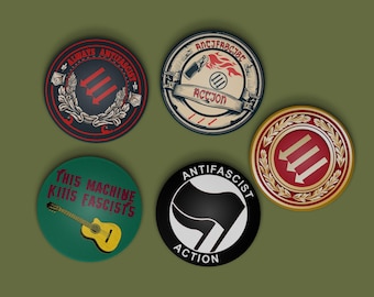 Pack 5 buttons Antifascist, Antifa, Anti-Racist, Anti-Nazi, Anti-Fascist, Iron Front, FCK NZS, Zona Antifa, The Three Arrows, Antifa Symbol