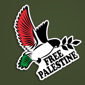 Gratis Palestina-stickers, Dove Flag Weerbestendige buiten- en laptopvinylstickers, Palestijnse vlag, ik sta achter Palestina, Save Palestina