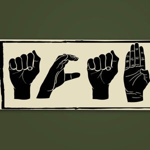 Black ACAB hand signs sticker in minimalist protest art style promoting awareness.
