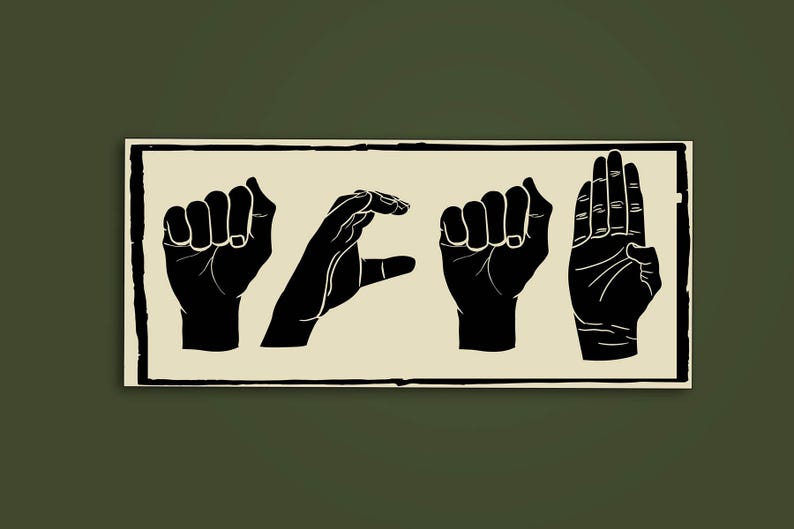 Black ACAB hand signs sticker in minimalist protest art style promoting awareness.