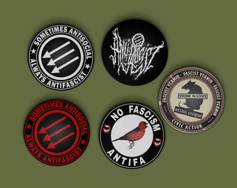 Pack 5 buttons Antifa, Antifascist Buttons, Antifa, Antifa punk, Antiracist, FCK NZS, Zona Antifa, The Three Arrows, Antifa Symbol