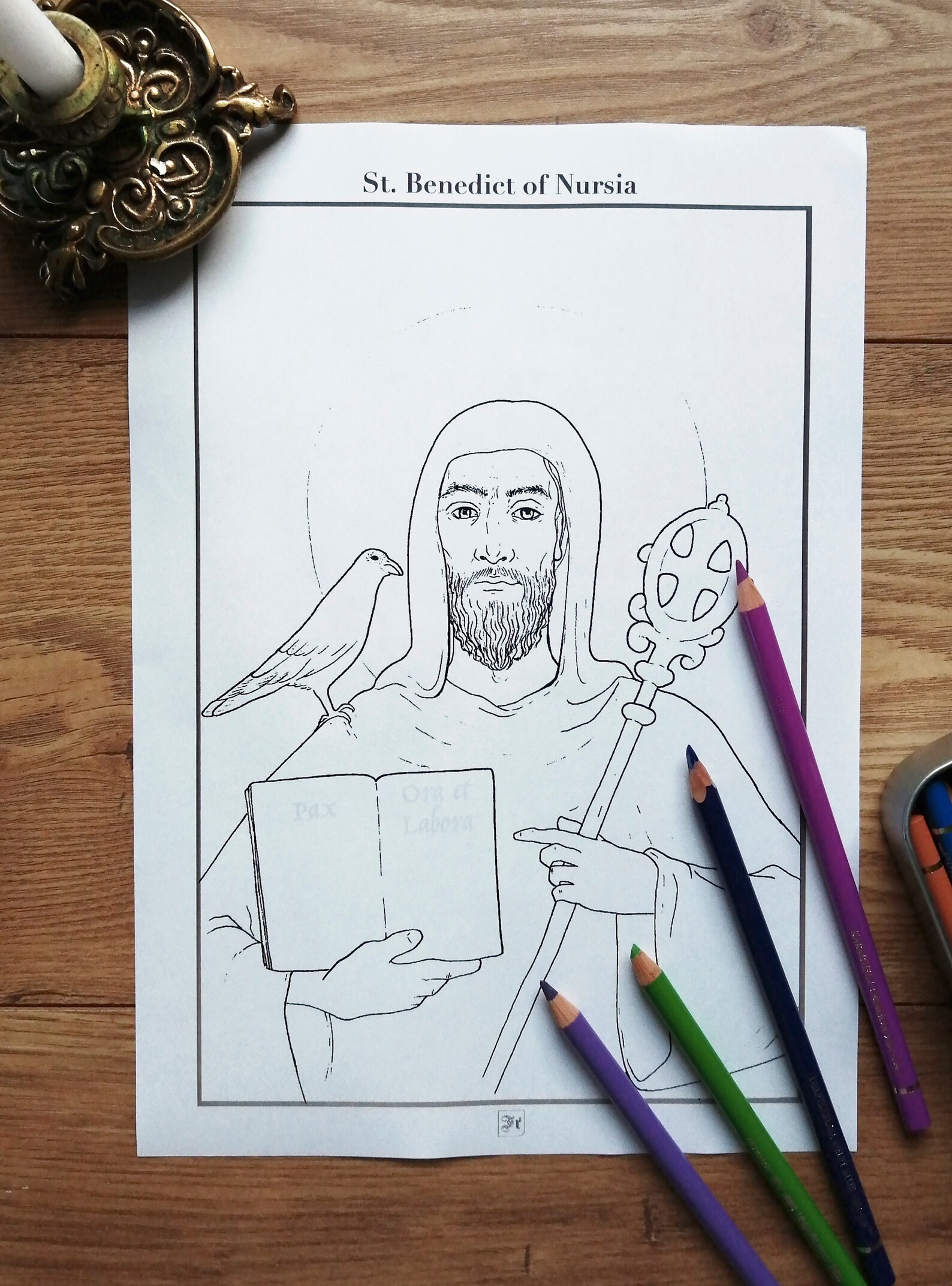 St Benedict of Nursia - Downloadable Digital Colouring Page - Etsy